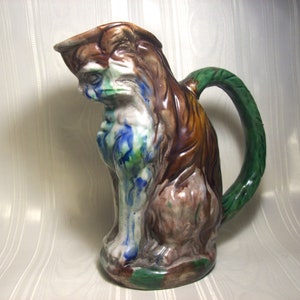 Antiek Glazuur Druppel MAJOLICA Keramische Figural CAT KRUIK