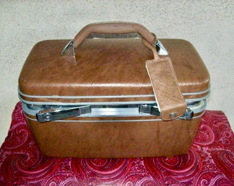 Vintage SAMSONITE Phase 2 Natural Brown Roomy MAKEUP Travel Case LUGGAGE
