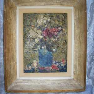 Vintage Framed OIL PAINTING done with Palette Knife - FLORAL Still Life