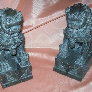 CHINESE Carved Stone Temple Guard Foo DOG BOOKENDS