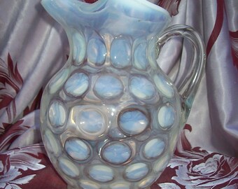 Antique FENTON Opalescent Coin Dot Optic Large PITCHER With