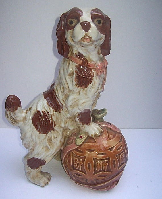 大型キャバリア キング チャールズ スパニエル 犬 陶器 置物 - 中国の