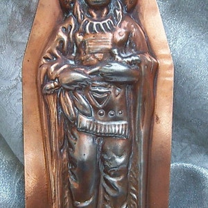 Vintage COPPER MOLD Figural AMERICAN Indian Chief Decorative Wall Hanging