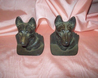 GERMAN SHEPHERD Dog Heads Small Antique Cast Iron BOOKENDS