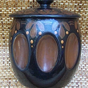 Vintage Hand-Decorated Folk Art GERMAN Stoneware POTTERY Tobacco or Kitchen Storage JAR