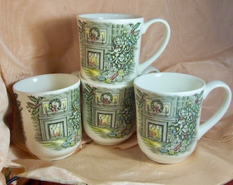 Merry Christmas ("A Genuine Hand Engraving") set of 4 MUGS by JOHNSON BROTHERS