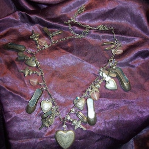 STERLING SILVER NECKLACE with Heart shaped  Lockets, Ballet Slippers, Ballerinas and Satin Glass Hearts!!!