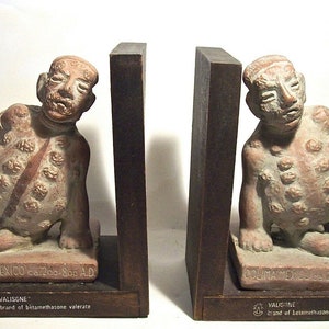 Rare Circa 1970&#39;s Pre-Columbian Reproduction Bookends - Valisone PHARMACEUTICAL ADVERTISING Promotion