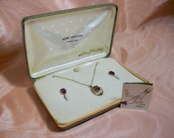 Circa 1960's Van Dell 12 Kt Gold-Filled Amethyst Pendant and Earrings Set in Original Box from Hurst Jewelers