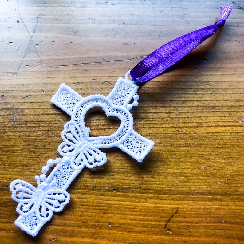 Embroidered White Lace Cross Bookmark Free Standing Lace Etsy UK