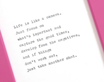 Life Is Like A Camera - Handtyped Quote | Photography Quote | Typewriter Quote | Typewritten Quote | Quote Print | Art Print | Home Decor