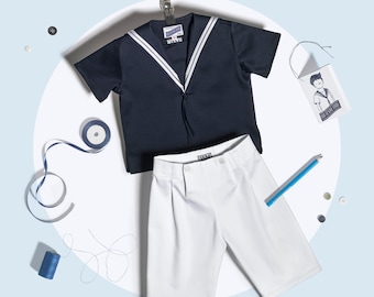 Boys Sailor Suit Summer Cotton blue white