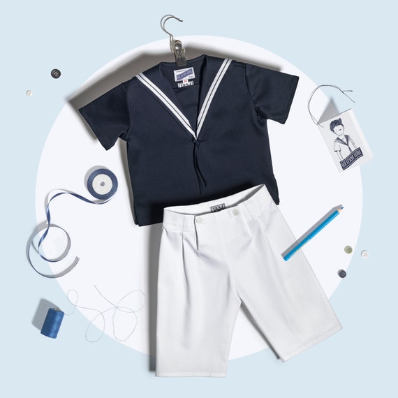 Boys Sailor Suit classic in white and blue cotton