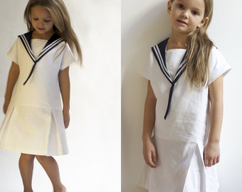 Sailor Dress LOTTE Linen Vintage Dress with Sailor Collar