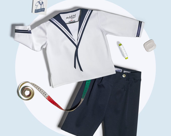 Boys Sailor Suit classic in white and blue cotton