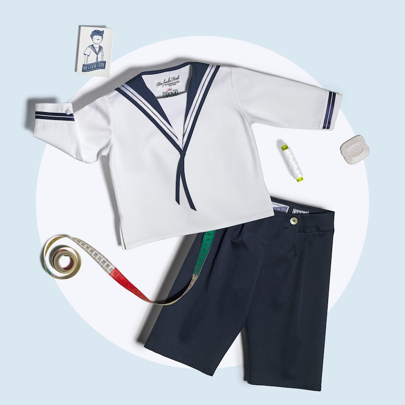 Boys Sailor Suit classic in white and blue cotton