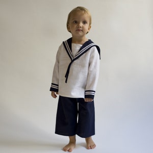 Sailor Suit for children Linen Deluxe a Baptism outfit for children image 5