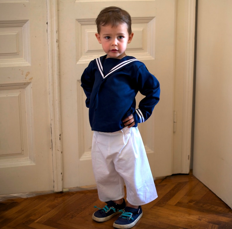 Boys Sailor Suit classic in white and blue cotton