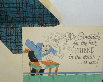 Vintage 1920's UNUSED POLITICAL CANDIDATE For Best Friend Greeting Card w/ Lined Envelope