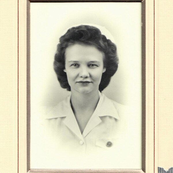 1947 Nurse Photograph Black & White Portrait 1947 Nursing School Graduation Photo in Studio Folder Wausau Wisconsin Vintage Original