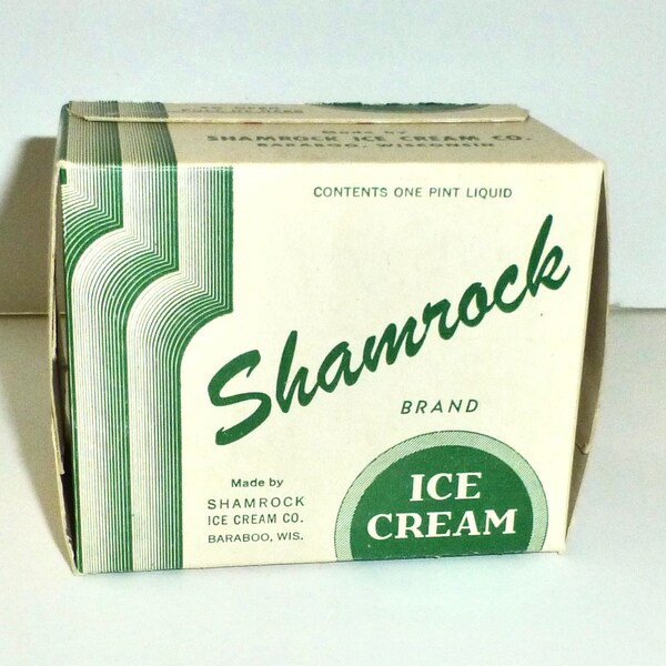 Vintage 1 Pint Shamrock Ice Cream Waxed Box Baraboo Wisconsin 1930's Great for Display in Kitchen with Jadeite Display or St. Patrick's Day