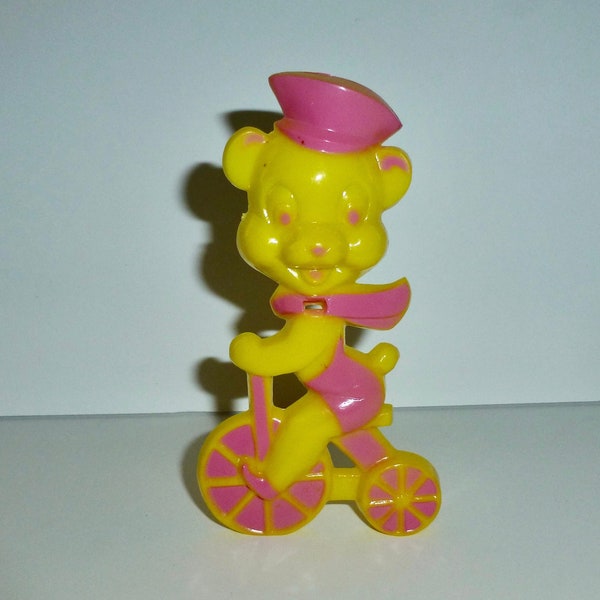 Vintage Happy Bear on Tricycle Rosbro Rosen Hard Plastic Lollipop Sucker Holder Stand Display Toy 1960's Excellent Condition!