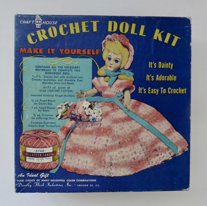 Sewing Fiber Vintage Woolworth S Dorothy Flicek Crochet Doll Craft House Kit With Doll In Original Box 1950 S Sewing