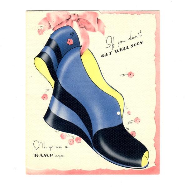 UNUSED 1940's SHOE Themed Greeting Card Wedge Fashion Style Vintage Original