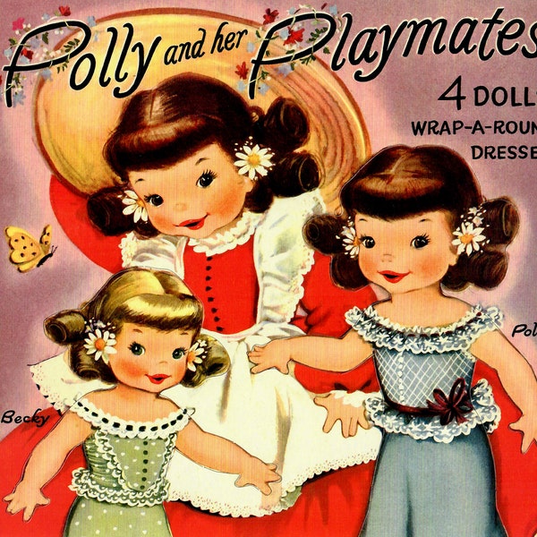 Polly Playmates Paper Dolls UNUSED Complete Book 4 Dolls w/Outfits Gallery Graphics Authorized Reprint of the 1950's Original High Quality