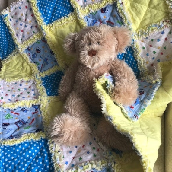 Sale Rag Quilt Baby Boy Crib Size Throw Cotton Flannel Etsy