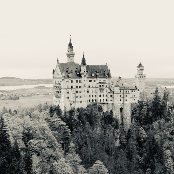 Neuschwanstein Castle, Germany, Print, photography art print, digital download photo, travel photography print, black and white print