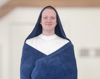 Dark blue hooded bath towel for teen or adult