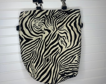 Black and cream zebra print convertible woman's purse, handmade bag, ladies shoulder bag, large purse, women shoulder purse