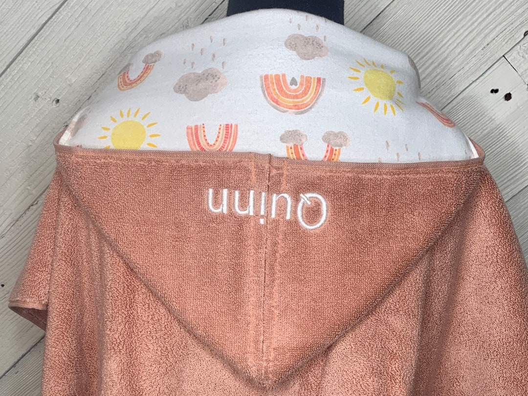 Girl Hooded Towel With Rainbows and Clouds Your Choice of Towel Color