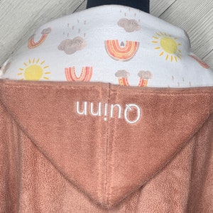 Girl hooded towel with rainbows and clouds - your choice of towel color, toddler hooded towel, kids towel, bath towel, personalized towel