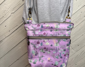 Purple succulent crossbody purse, women's crossbody bag, hipster bag, messenger bag, adjustable crossbody bag, women's handbag