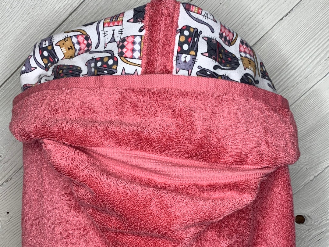 Hooded Bath Towel for Teens or Adults With Optional Cat Flannel, Large