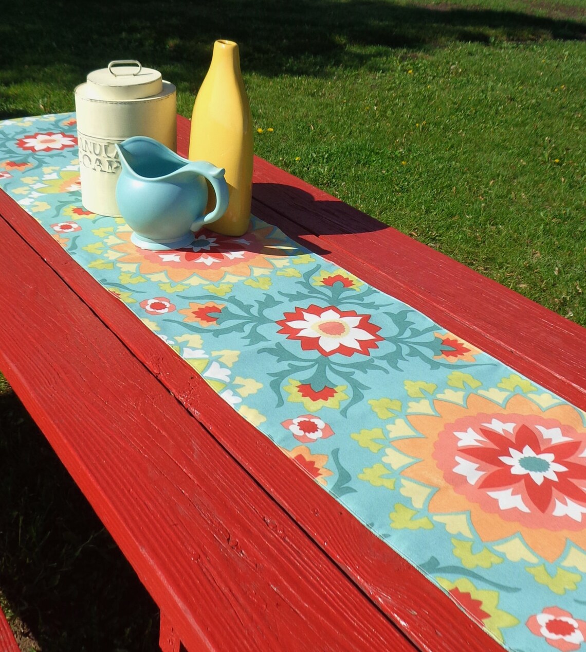 Reversible Teal and Peach Outdoor Table Runner Outdoor Table Etsy