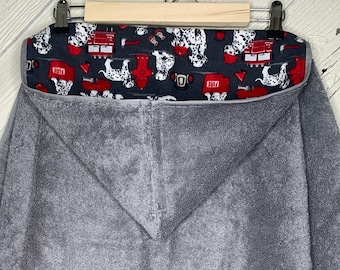 Hooded towel or poncho with Dalmatian dogs and fire hydrants, kids hooded towel