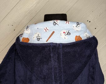 Hooded towel or hooded poncho towel with baseballs, personalized beach towel, boy bath towel, kids pool wrap, toddler beach