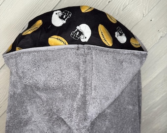 Hooded towel or hooded poncho towel with football flannel, personalized beach towel, boy bath towel, kids pool wrap, toddler beach