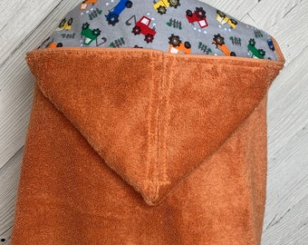 Personalized hooded bath towel with farm tractors, toddler hooded bath towel, hooded  towel