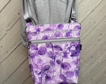 Purple floral crossbody purse, women's crossbody bag, hipster bag, messenger bag, adjustable crossbody bag, women's handbag