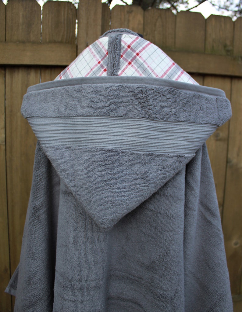 Adult hooded bath towel with optional red and gray diagonal Etsy