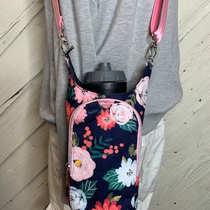 Bolsa para botella de agua con flores, bolso bandolera ajustable, regalo para excursionista, bolso para caminar
