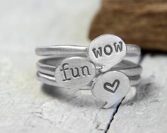 Silver ring speech bubble, stacking ring No. 116 made of 925 silver, personalized with desired word
