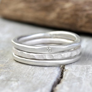 Ring set stacking rings 925 silver elegant with diamond, three-piece set, gifts for her