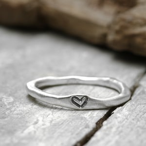 925 silver ring with heart, No. 11, ring with hearts, stacking ring, organic shape, jewelry stamped, love, Valentine's Day image 1