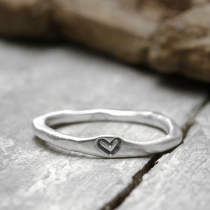 925 sterling silver ring with heart, No. 11, ring with heart, stacking ring, organic shape, love, Valentine's Day