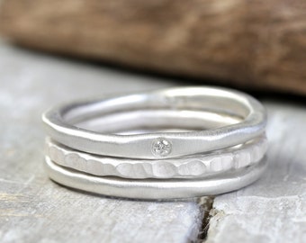 Ring set stacking rings 925 silver elegant with diamond, three-piece set, gifts for her